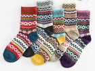 5 X Nordic Wool Blend Cashme Thick Stripe Knitted Thermal Crew Socks Winter