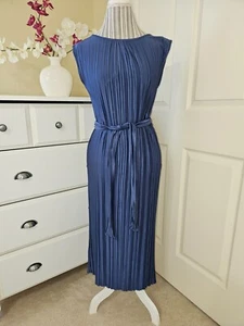 NWT $119 DKNY Womens Belted Plisse-Pleated Satin Midi Pencil Dress - Slate Sz.4 - Picture 1 of 12