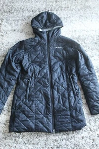 Columbia Women's M Black Quilted Puffer Fleece Lined Hooded Full Zip Jacket EUC - Picture 1 of 10