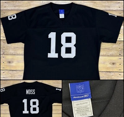 Camiseta cosida Oakland Raiders Randy Moss para mujer rara NFL fútbol Vegas Reebok Lrg Foto 1 de 4
