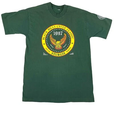 Vintage Black Hills Cycle Classic T Shirt 1997 Sturgis Single Stitch Green Siz L - Image 1 of 4