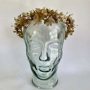 Vintage Wedding Bridal Beaded Headband Crown Flower Leaf Forest Nymph Handmade - Picture 1 of 8