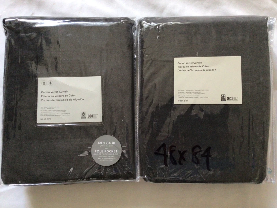 2 WEST ELM COTTON VELVET CURTAINS 48”x84” SLATE GRAY NEW - Image 1 of 1