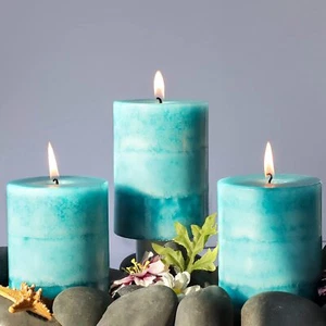 Pillar Candles Ocean Breeze Scented 3x4 Inch Green Layered Coastal Decoration Cl - Picture 1 of 7