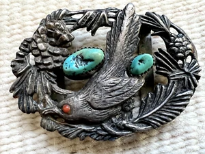 Hebilla de cinturón vintage CONIFER + BIRD plata esterlina piedra turquesa suroeste - Imagen 1 de 5
