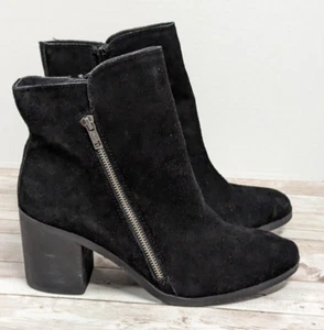 Crown Vintage Sunny Womens Size 9.5 M Black Leather Block Heel Ankle Booties - Picture 1 of 11