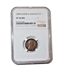 1909 S/HOR S Lincoln Penny VF 30 BN NGC - Picture 1 of 3
