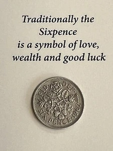 1962 SIXPENCE ORIGINAL IDEAL GIFT SYMBOL OF LOVE WEALTH AND GOOD LUCK - Picture 1 of 9