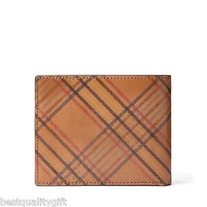 NEW FOSSIL AMES BIFOLD CAMEL,TAN,BROWN PLAID LEATHER ID POCKET MENS WALLET