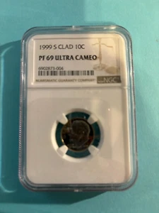 1999 S Clad PF 69 Ultra Cameo Roosevelt Dime - Picture 1 of 2