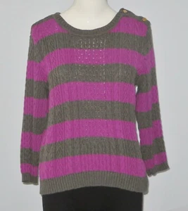 TOMMY HILFIGER Size M Gray Purple  Striped 100% Cotton Knit Long Sleeve Sweater - Foto 1 di 4