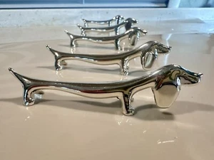 French Dachshund Knife Rests Silver Plate Dog Set of 5 Chopstick Table Decor - Picture 1 of 9