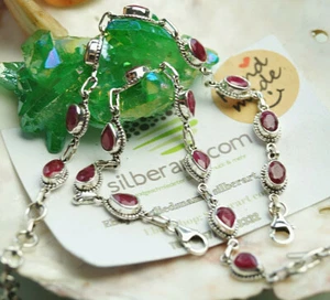 Vintage Design 925er Silber Armband Rubin Rot Tropfen 18 - 21 / 21,5 cm - Bild 1 von 12