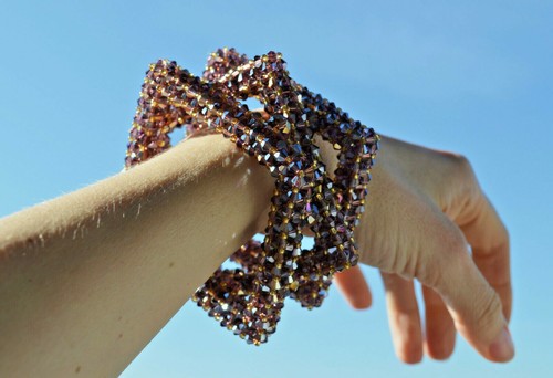 VALENTINO Bracciale Perline Unico Fatto a Mano Viola Ametista Cristallo Braccialetto