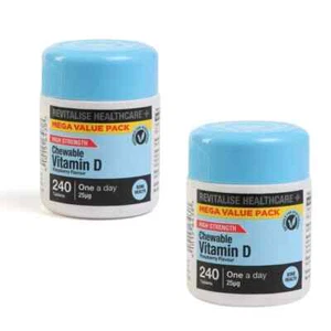 Revitalise Healthcare+ Vitamin D Chewable Tablets 240s 2x - Raspberry Flavour - Picture 1 of 2