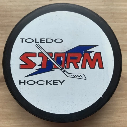 TOLEDO STORM ECHL HOCKEY PUCK ⚡️WHITE ECHL LOGO REVERSE MADE IN CANADA 🇨🇦 Cover