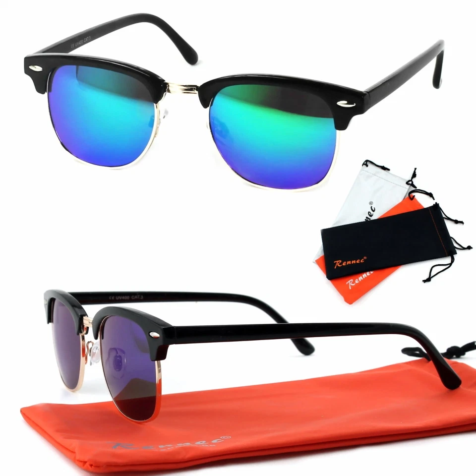 Retro Sonnenbrille 50er 60er Classic Panto Schwarz Grün Blau Verspiegelt C3 - Bild 1 von 1