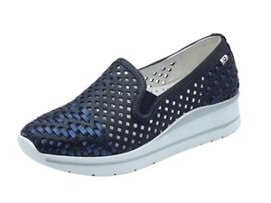 Valleverde 36392 Vitello Navy Mocassini con zeppa per Donna in pelle traforata