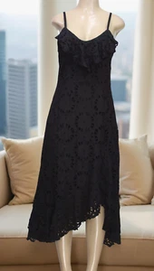 Hibis Lace Works Women's Asymmetrical Eyelet Dress Sleeveless Black Size S - Picture 1 of 7