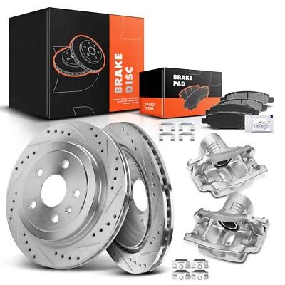 Rotor de freno trasero perforado y pastillas + pinzas de freno para Chevrolet Camaro 2010-2015 Foto 1 de 4