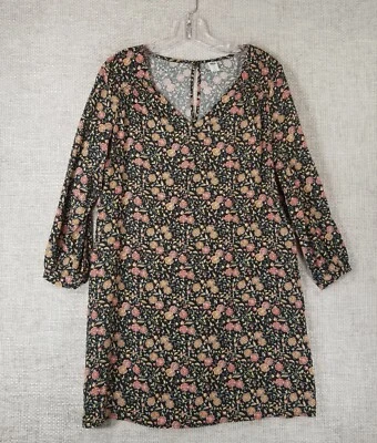 Old Navy Petites Women's MP Floral Shift Dress 3/4 Sleeve Black Orange Gold  - Image 1 of 4