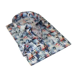 Men's EMILIO CERUTTI Sport Shirt 100% Cotton Long Sleeves #EMC12 Blue Gray - Picture 1 of 10