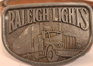 Vintage Raleigh Lights Truckin' Buckle On a 100% Leather Stamped Belt SZ 38 Mens - Imagen 1 de 6