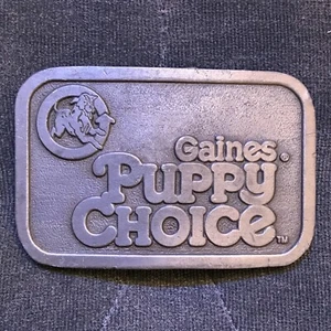 Gaines Puppy Choice Hit Line Vintage Belt Buckle Pewter 1980s - Picture 1 of 2