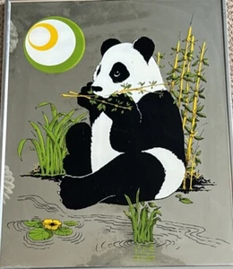 VINTAGE~TURNER~MIRROR ART PICTURE~RARE~PANDA BEAR~1970S~RETRO COLORS~BAMBOO~CUTE - Picture 1 of 3