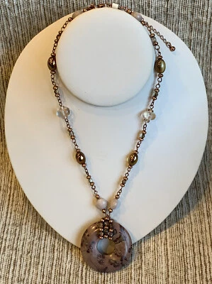 NWT Lia Sophia PRESTO Jasper Jade+Quartz+Beaded Signed Pendant Necklace $78 - Image 1 of 4