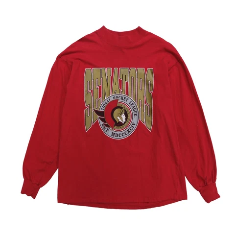 Vintage Ottawa Senators Long Sleeve T-Shirt Size Large Red 1991 90s NHL Cover