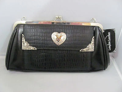 NUEVO CON ETIQUETAS Negro Langdon Cuero Magnolia Cartera Corazón Bolsillo Bolso de Mano Bolso de Hombro Foto 1 de 4