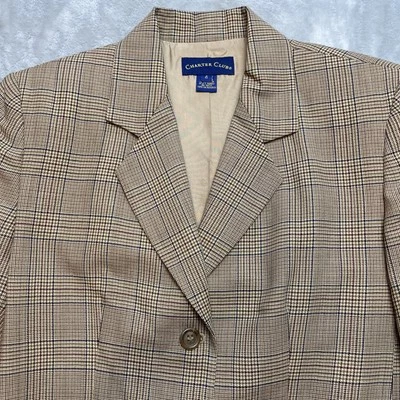 Blazer de mezcla de lana vintage Charter Club para mujer talla 4 Tan Glen Plaid Equestrian Foto 1 de 4
