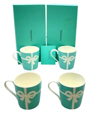 Auténticas tazas de cinta con arco Tiffany & Co. 5th Avenue juego de 2 4 piezas con cajas SK110653 Foto 1 de 4