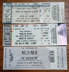 Marilyn Manson Rock Concert Ticket Stub Lot 2007 2009 2014 Heavy Metal Slayer - Picture 1 of 6