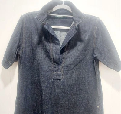 SALE! Lauren Ralph Lauren Denim Short Sleeve Point Collar Shirt Dress S, Cotton - Image 1 of 4