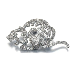 Diamond 0.41ct Tiger Openwork Brooch 18K 750 White Gold/14K 585 White Gold - Picture 1 of 4