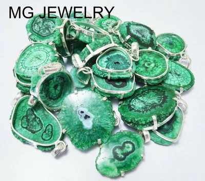 Lote de 80 pçs pingente de sobreposição de prata 0,925 pedra preciosa solar quartzo cor verde - Imagem 1 de 4