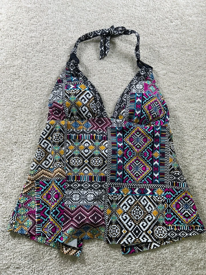 Traje de baño para mujer Mossimo mediano halter tankini top multicolor retazos Foto 1 de 4