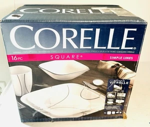 Corelle Square einfache Linien Abendessen/Mittagessen/Teller & Suppe/C. Schüsseln_ Set für 4 - Bild 1 von 6