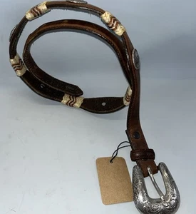 Cintura Tony Lama Western donna taglia 28 smerlata conchiglie marrone 7759L pelle - Foto 1 di 8