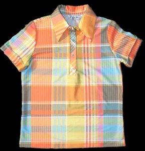 Vtg Sunset Plaid Florida Golf Blouse Shirt 70's Poly-Knit Pullover NOS 37" Chest - Picture 1 of 6