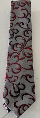 John Ashford Men Stripes Dress Necktie Grey & Red Paisley - Image 1 of 2