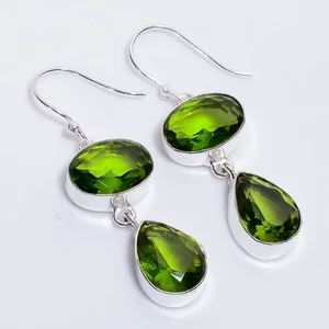 Peridot Gemstone Ethnic Style Handmade 925 Sterling Silver Earrings 2" i368 - Picture 1 of 5