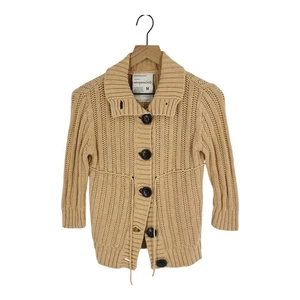 Y2K Aeropostale Chunky Knit Button Cardigan Sweater Tan Ribbed Size M Medium - Imagen 1 de 5