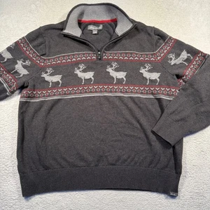 Eddie Bauer Mens 2XL 100% Cotton Sweater Gray 1/4 Zip Reindeer Holiday Winter - Picture 1 of 5