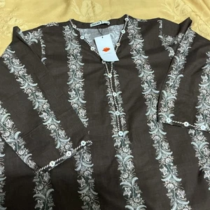 Brand New Khaadi Brown Cotton Printed A-line Style Kurti in Size 14 - Picture 1 of 11