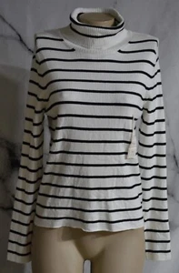 A NEW DAY NUOVO CON ETICHETTE maglia girocollo a righe nero panna XL misto nylon - Foto 1 di 7