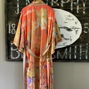 M New Boho Kimono Maxi Duster Beach Cover Up Tunic Dress Top Womens MEDIUM NWT - Picture 1 of 9