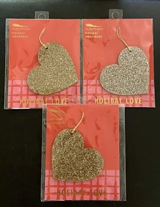 3 Lucky Feather Gold Glitter HEART Holiday Love Acrylic Christmas Ornaments NEW - Picture 1 of 6